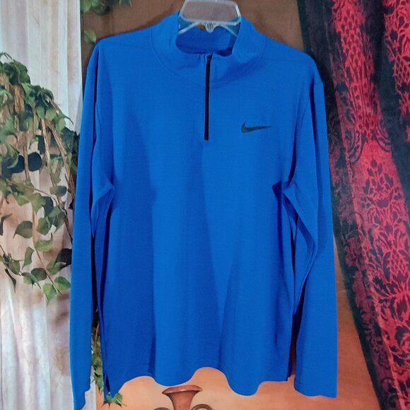 VGUC: Men's Nike Dri-FIT Sze L Blue Long Sleeve Quarter-Zip Pullover - Picture 1 of 4